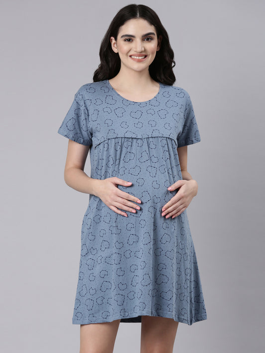 Infinity Comfort Blue Maternity and Nursing Short Nighty