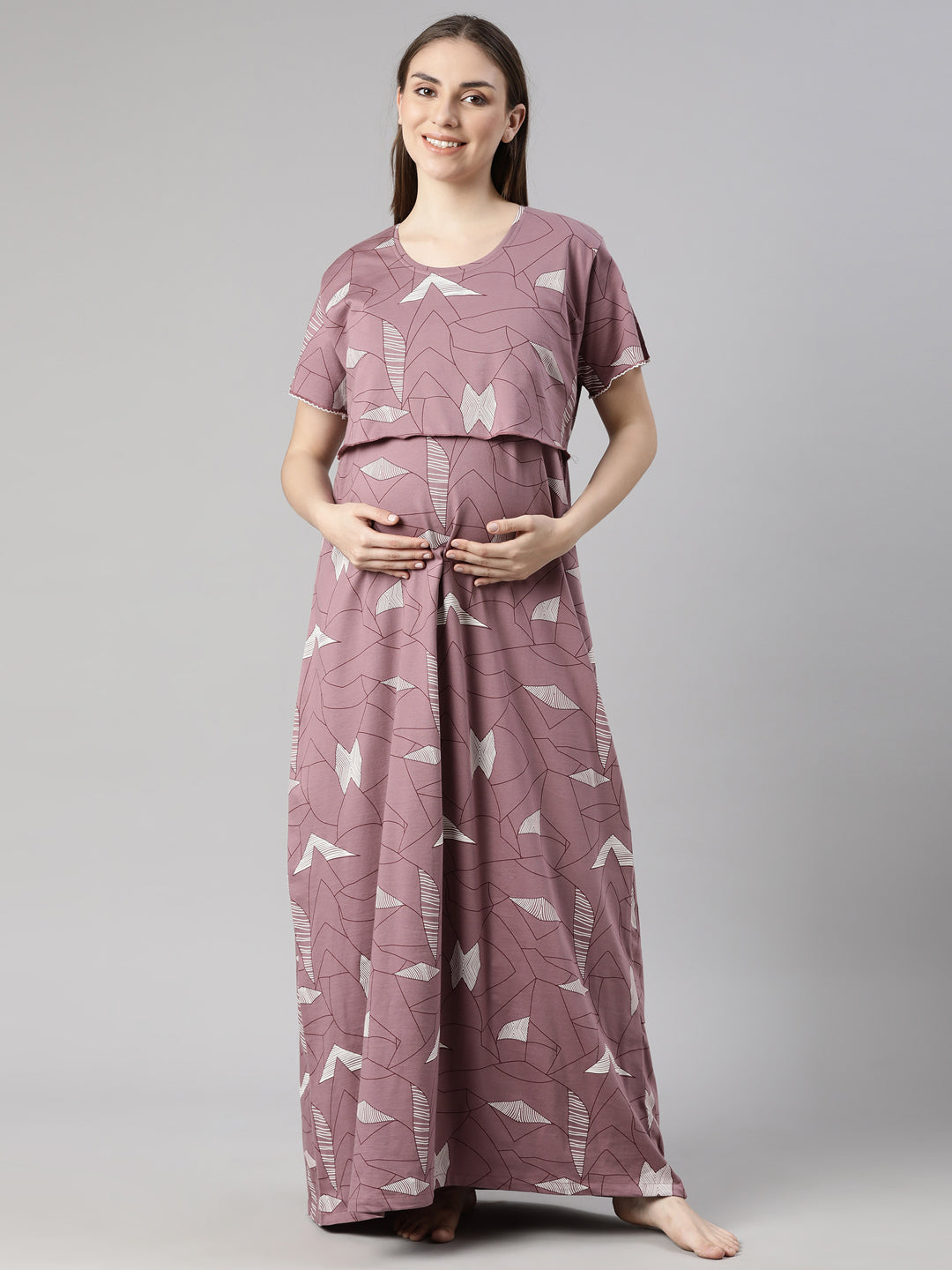 Emose Stylish Lace Maternity Maternity Capri Set Plum - Trendyol