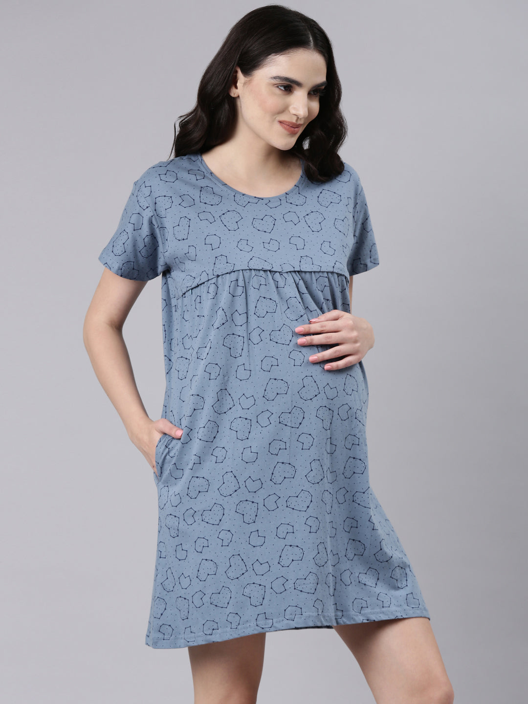 Infinity Comfort Blue Maternity and Nursing Short Nighty
