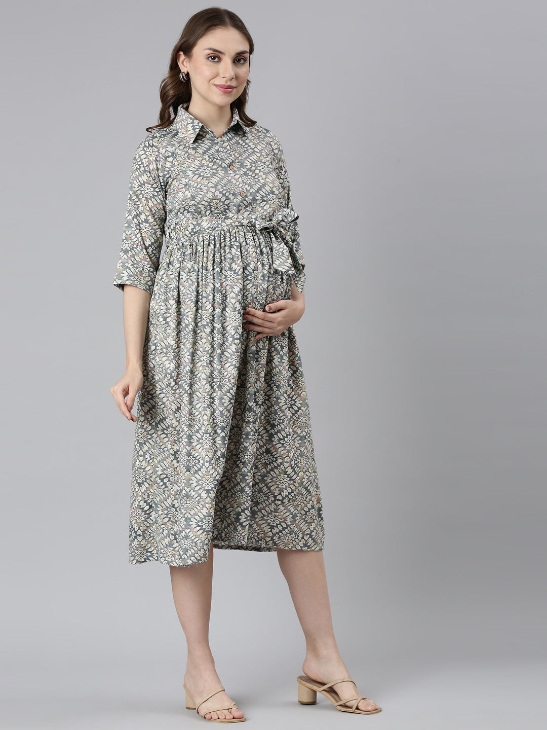 Grey Elevate maternity and feeding dress