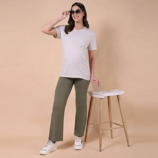 Maternity Comfy Straight Pant - Adjustable waist - Olive