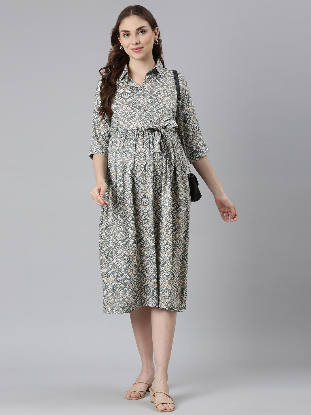 Grey Elevate maternity and feeding dress