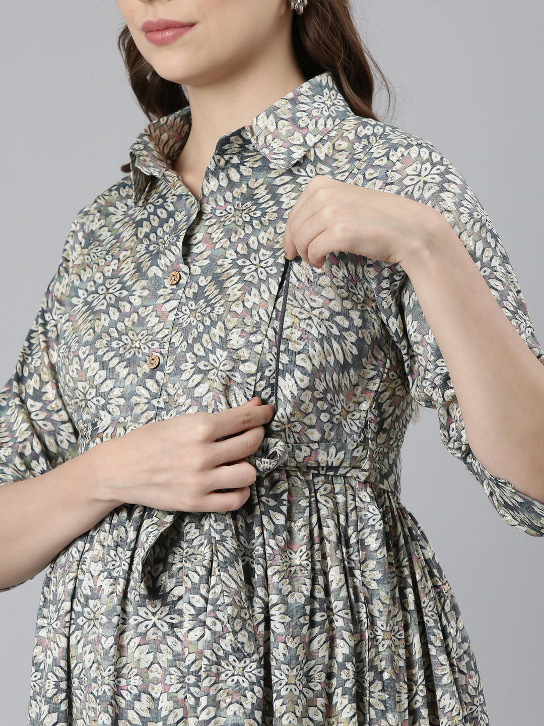 Grey Elevate maternity and feeding dress