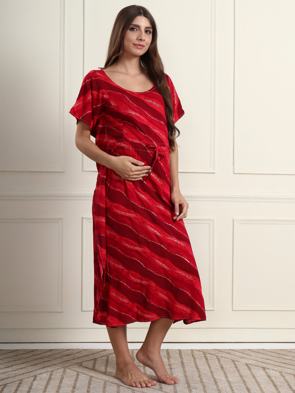 Maroon Eclipse Wave Maternity and Nursing Kaftaan