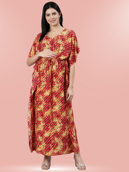 Mint Red Maternity and Nursing Kaftaan