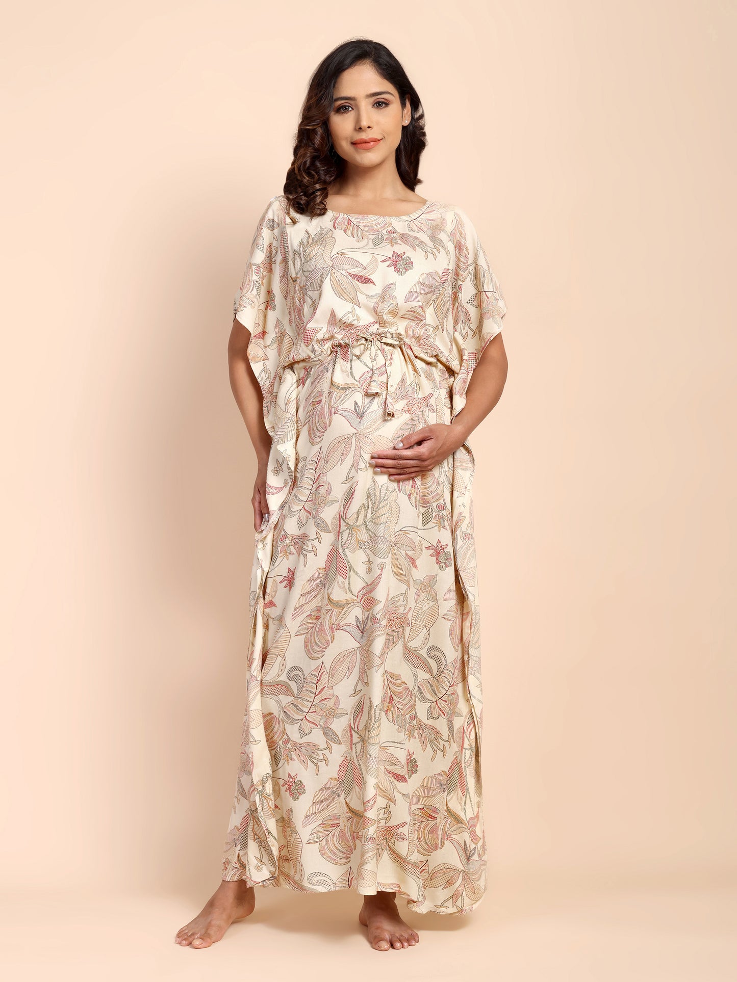 Oat Beige Maternity and Nursing Kaftaan