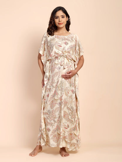 Oat Beige Maternity and Nursing Kaftaan