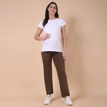 Maternity Comfy Straight Pant - Adjustable waist - Brown
