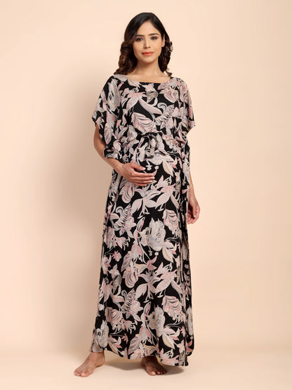 Grey Blossom Maternity and Nursing Kaftaan