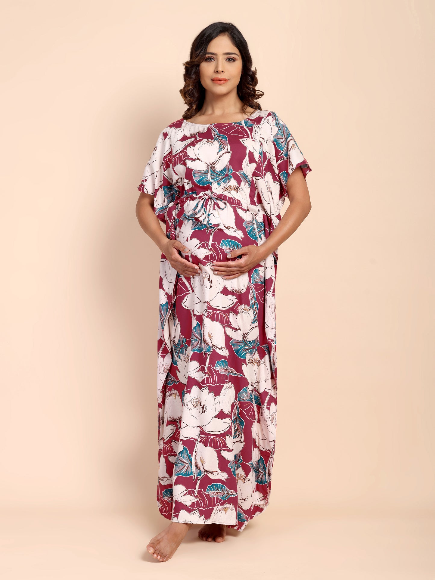 Red Blossom Maternity and Nursing Kaftaan
