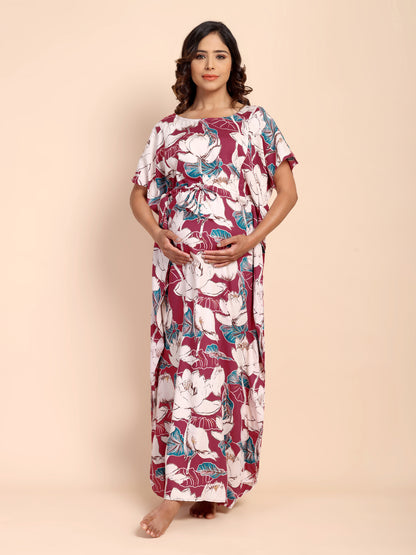 Red Blossom Maternity and Nursing Kaftaan