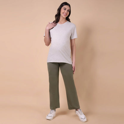 Maternity Comfy Straight Pant - Adjustable waist - Olive