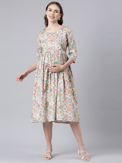 Flora green maternity and feeding dress