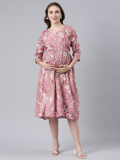 Preety peach maternity and feeding dress