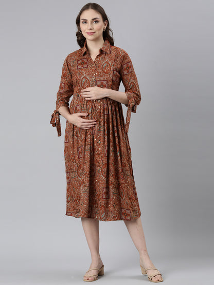 Bronze maternity and feeding dress