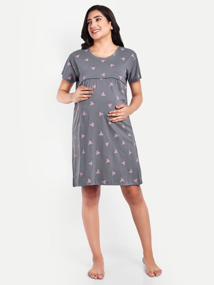 Grey Attire Maternity and Nursing lounge Short Nighty