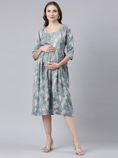 Leafy Grey maternity and feeding dress