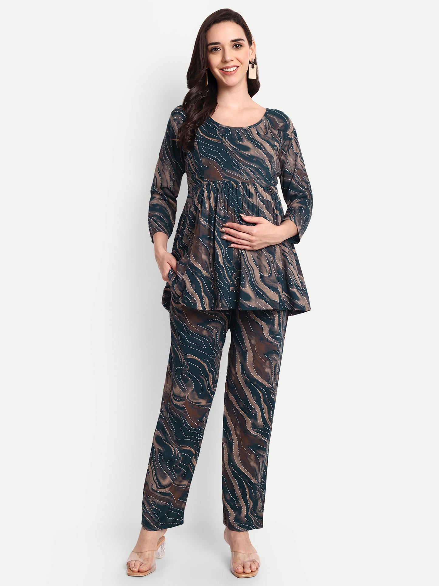 Ocean blue printed Maternity & Nursing Co-ord set