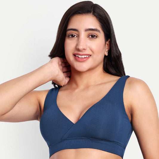 Maternity Lounge Bamboo Bra  (removable cups) - Mid blue