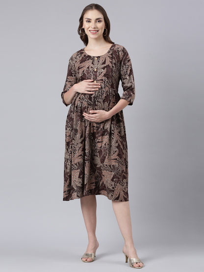 Espresso maternity and feeding dress