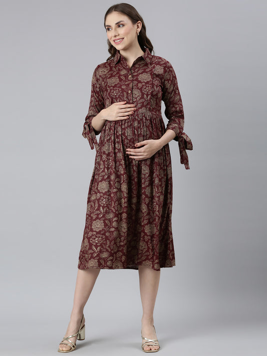 Richie maroon maternity and feeding dress