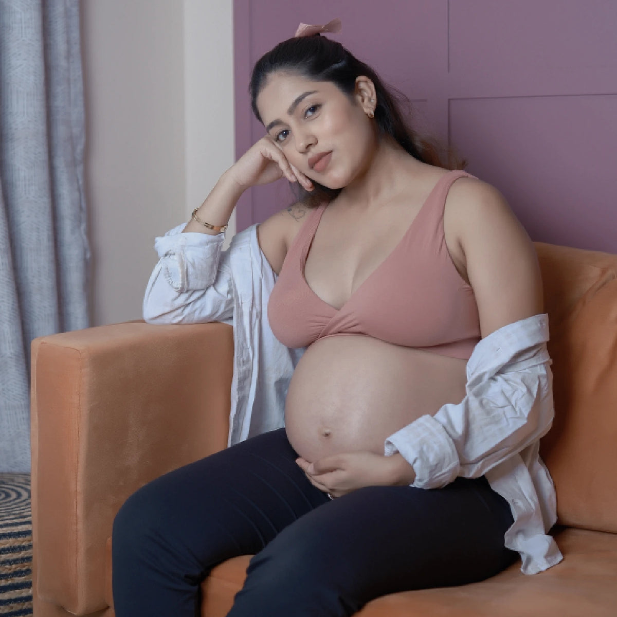 Maternity Lounge Bamboo Bra  (removable cups) - Coral rose