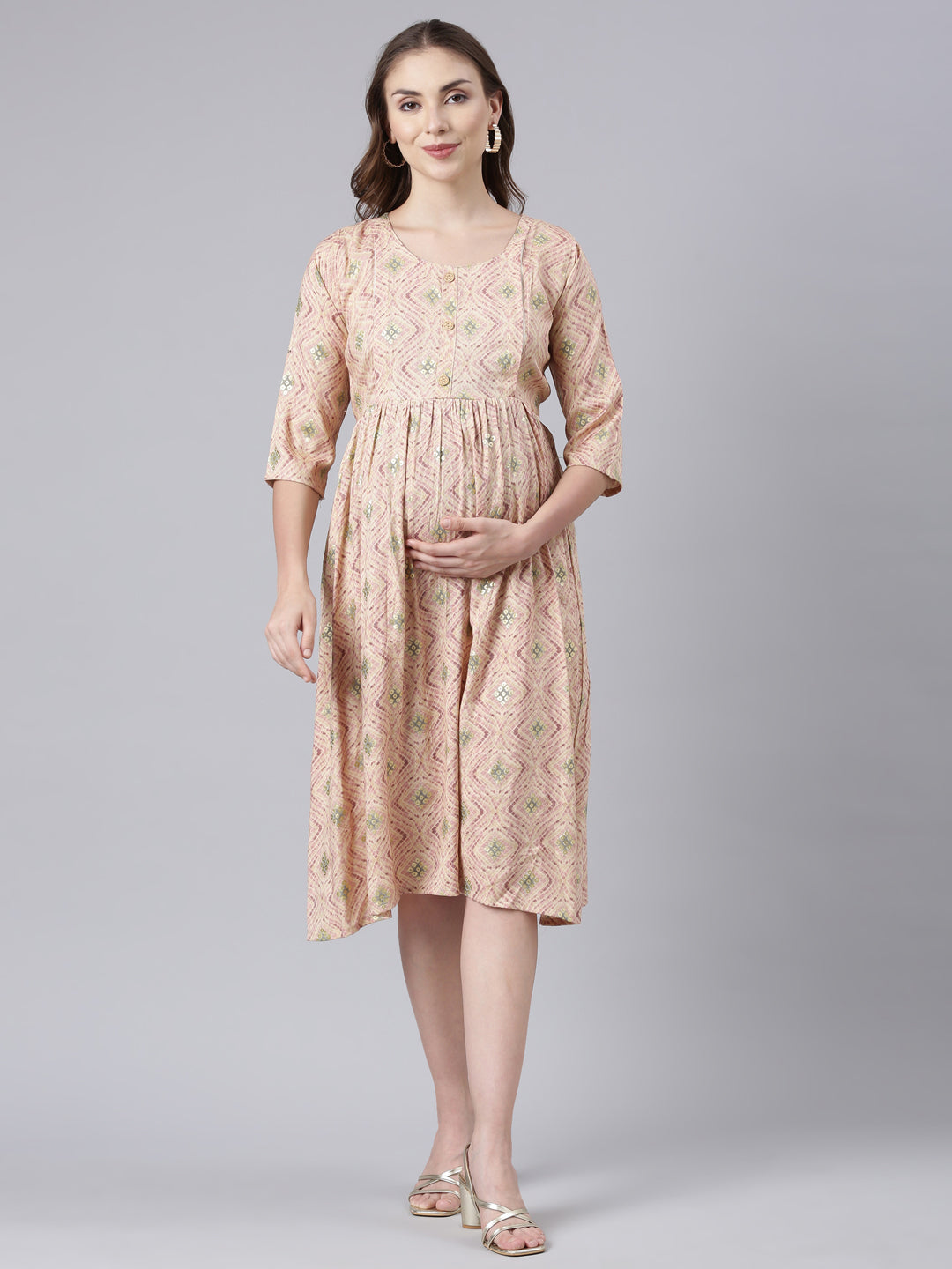 peach orange maternity and feeding dress