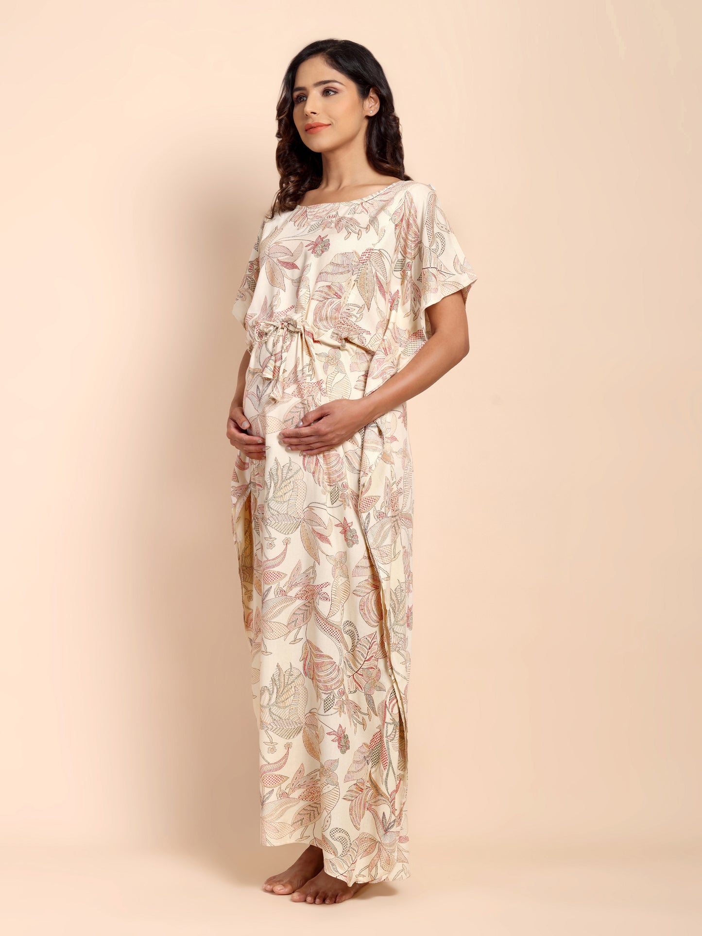 Oat Beige Maternity and Nursing Kaftaan
