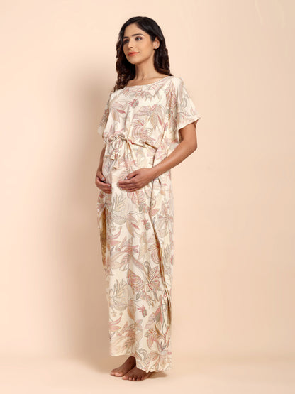 Oat Beige Maternity and Nursing Kaftaan