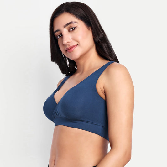 Maternity Lounge Bamboo Bra  (removable cups) - Mid blue