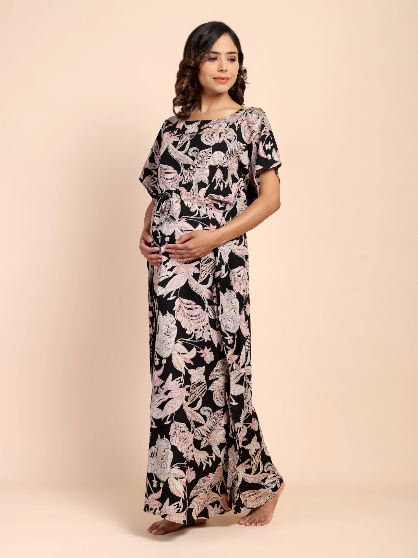 Grey Blossom Maternity and Nursing Kaftaan