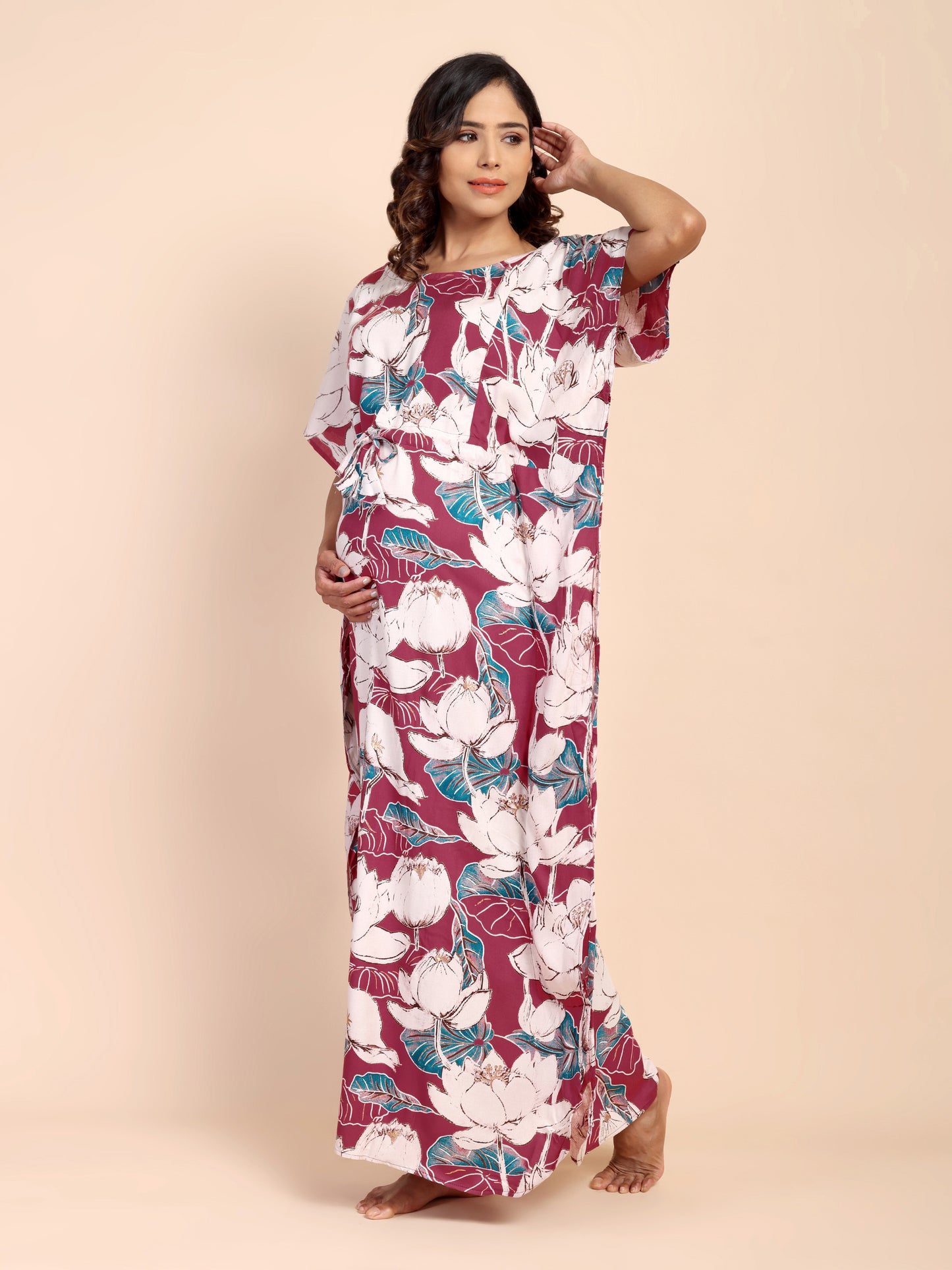 Red Blossom Maternity and Nursing Kaftaan