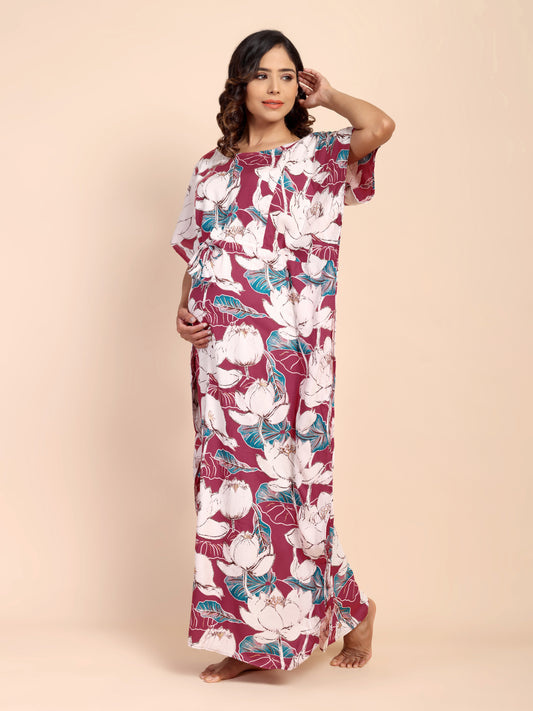 Red Blossom Maternity and Nursing Kaftaan