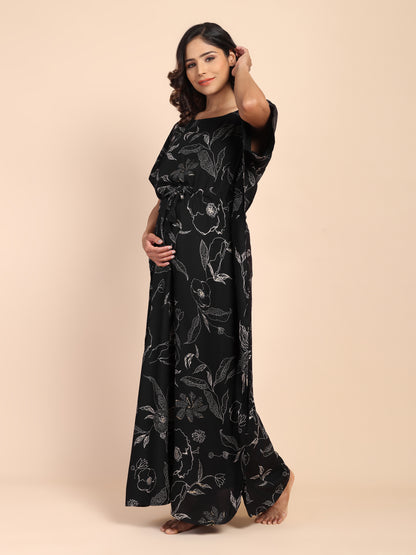Midnight Black Maternity & Nursing Kaftaan