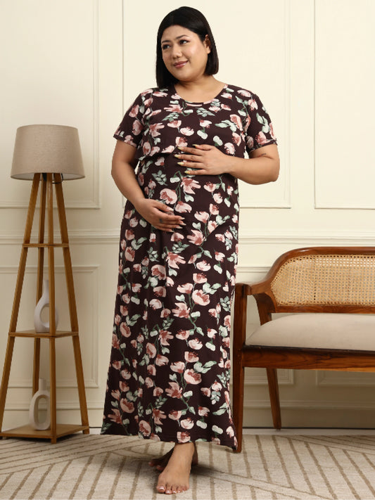 Espresso Blossom Maternity Lounge Nighty
