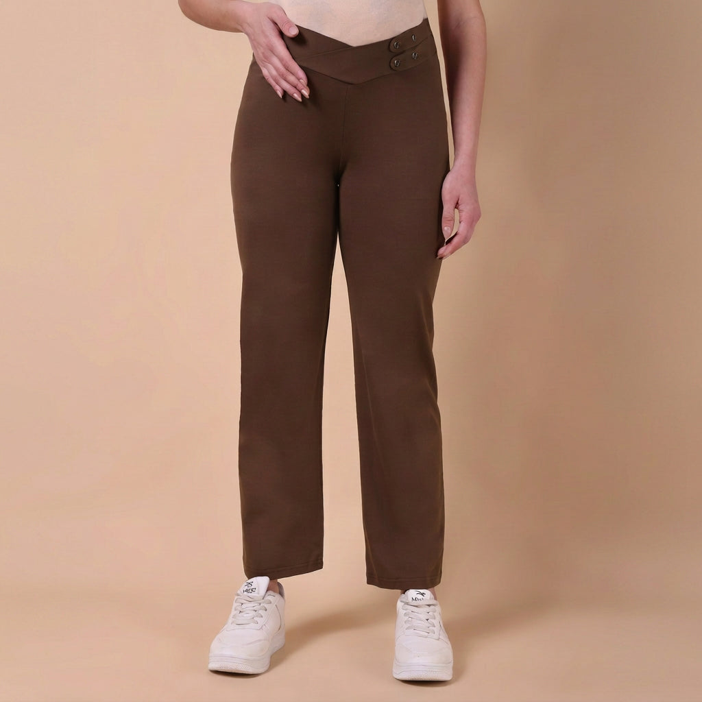 Maternity Comfy Straight Pant - Adjustable waist - Brown