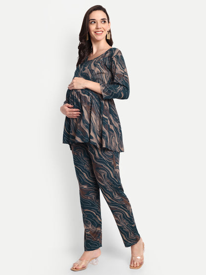 Ocean blue printed Maternity & Nursing Co-ord set