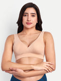 Maternity lounge bra in skin beige with V-neck and smooth wide straps