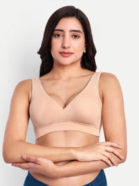 Maternity lounge bra in skin beige with V-neck and smooth wide straps