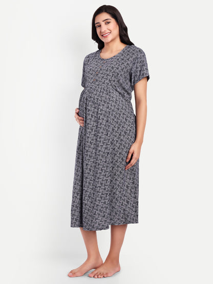 Indigio Quilt maternity and feeding dress