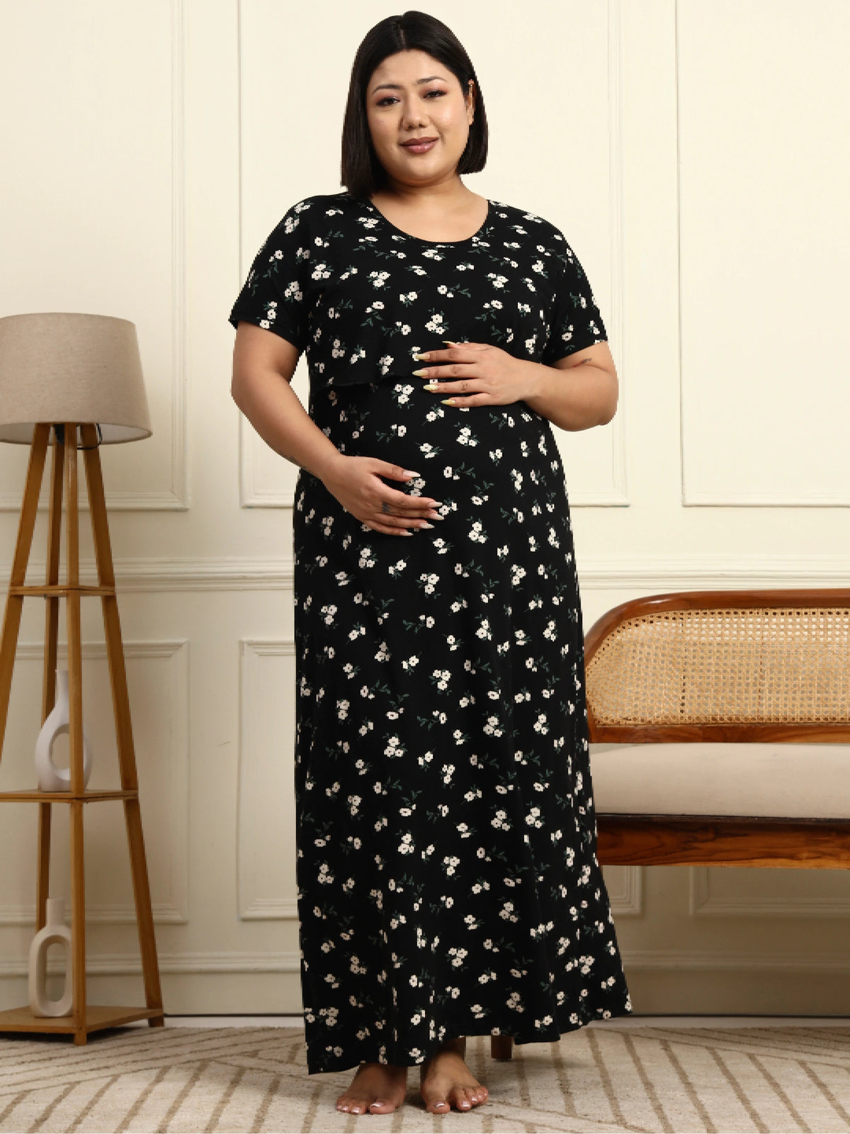 Black Flora Maternity Lounge Nighty