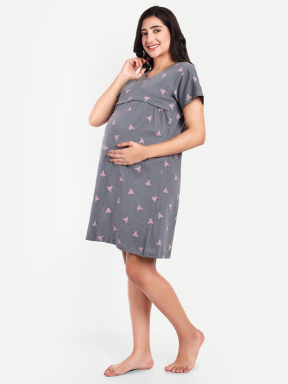 Grey Attire Maternity and Nursing lounge Short Nighty