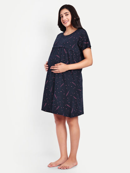 Navy Sprinkle Maternity and Nursing lounge Short Nighty