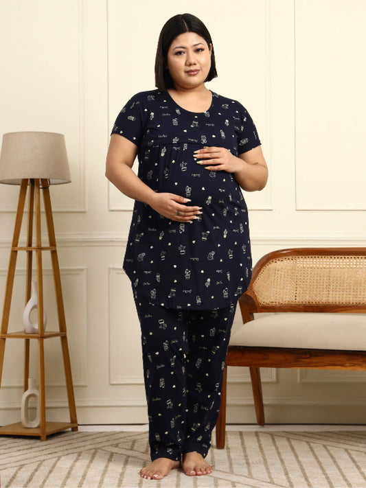 Heart scatter print Maternity Lounge Suit