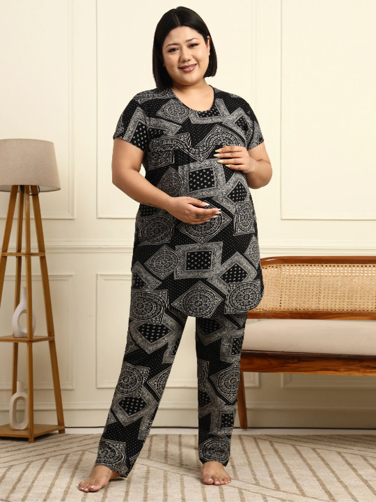 Paisley Black Maternity Lounge Suit