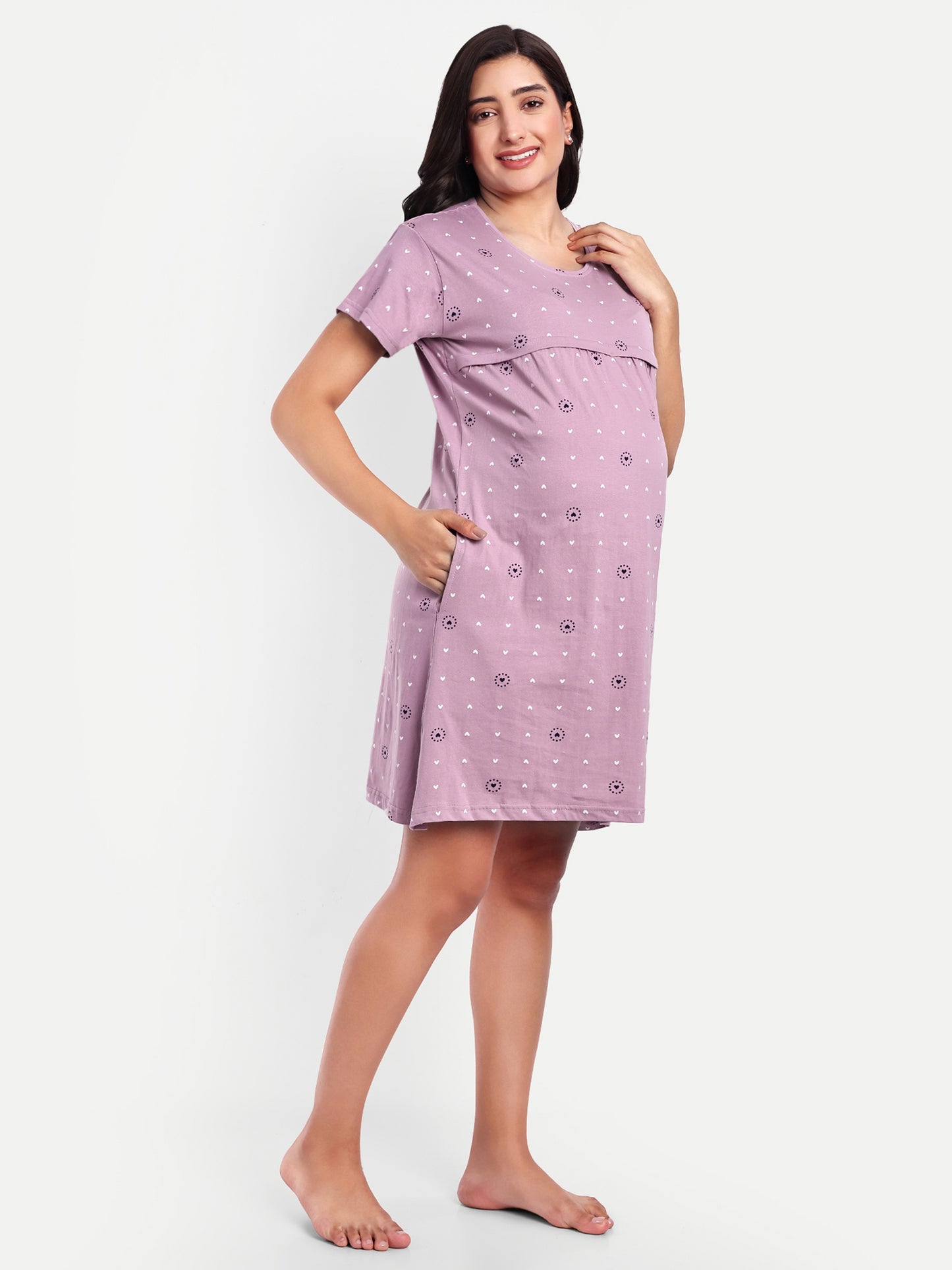 Dusk Voilet Maternity and Nursing lounge Short Nighty