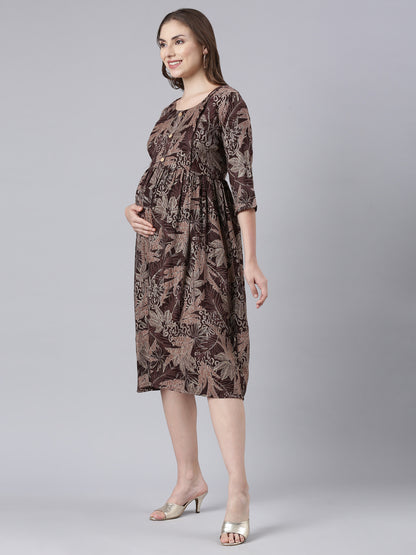 Espresso maternity and feeding dress