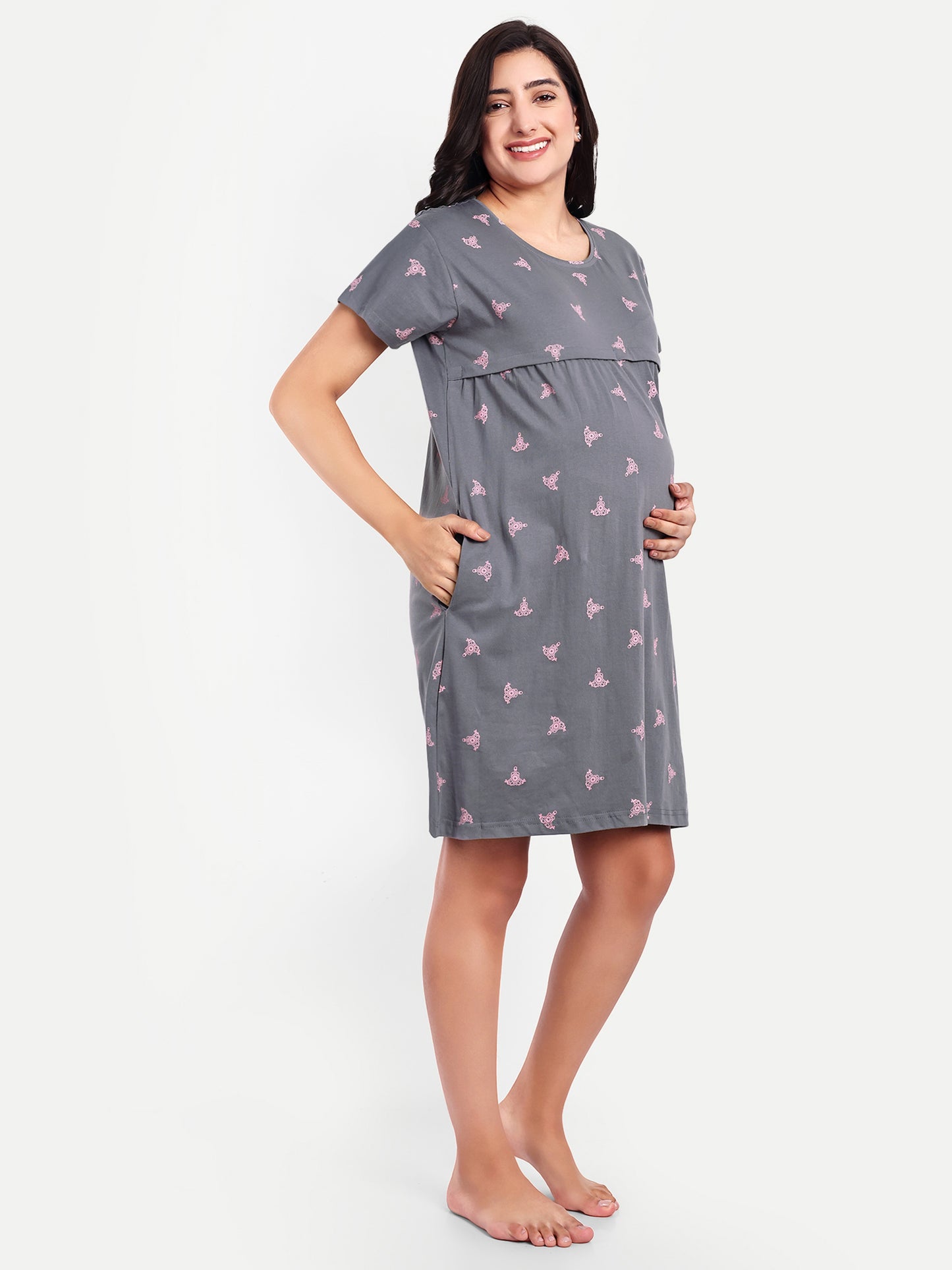 Grey Attire Maternity and Nursing lounge Short Nighty