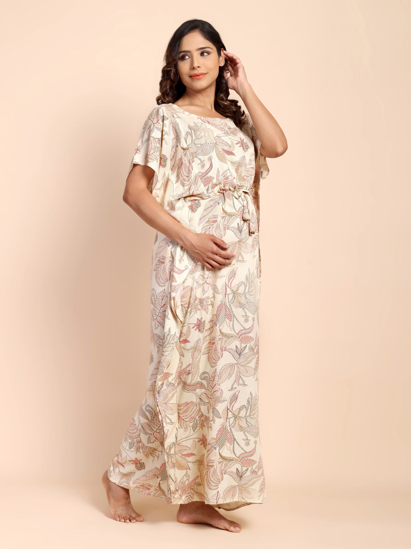 Oat Beige Maternity and Nursing Kaftaan