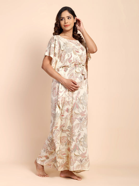 Oat Beige Maternity and Nursing Kaftaan